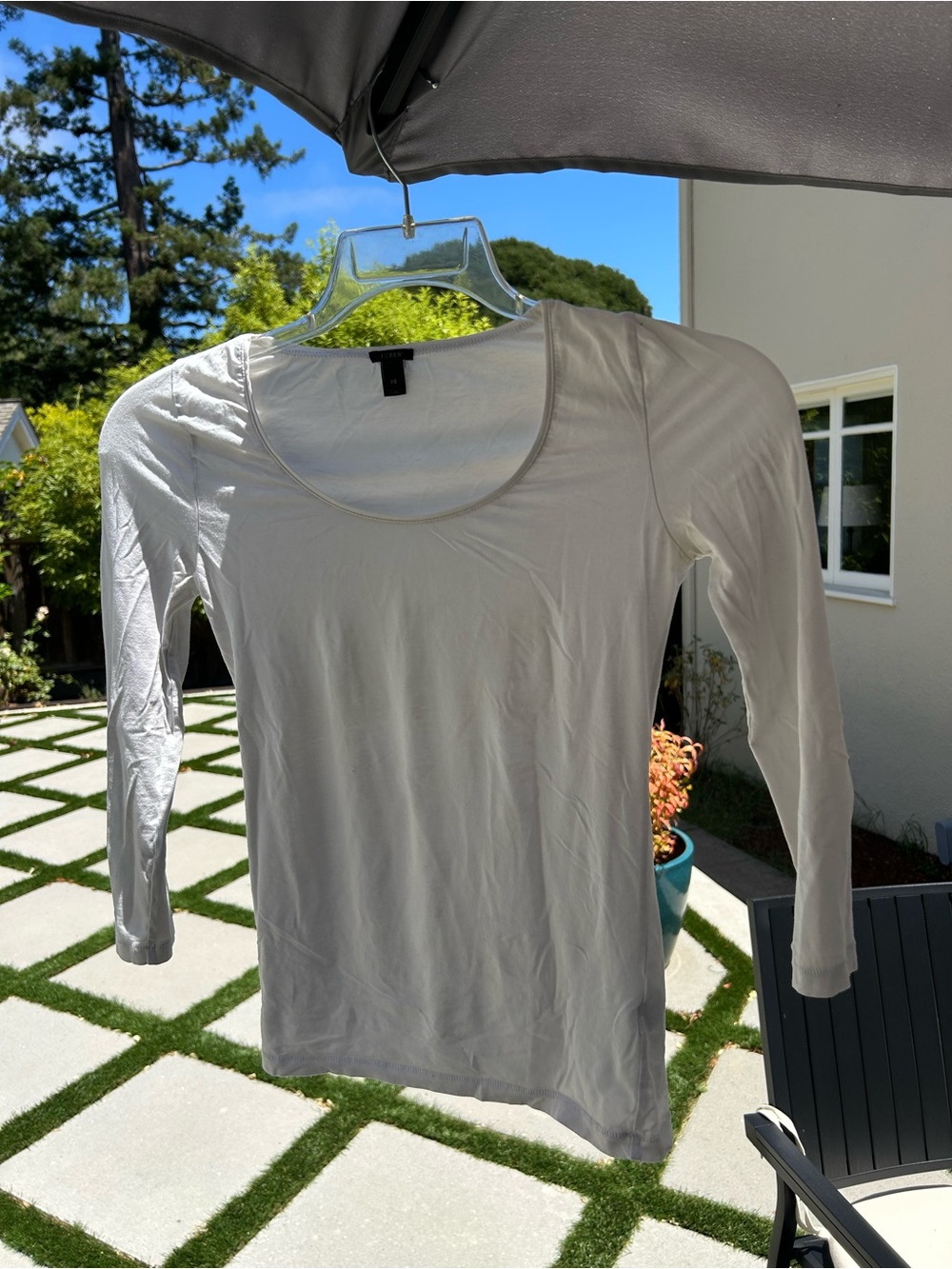 J. Crew White Long Sleeve Scoop Neck Top